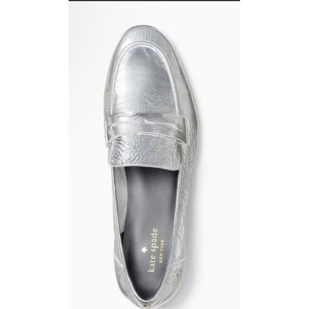 Kate Spade New‎ York METALLIC SILVER Women's Genevieve Loafers Size 7 Crinkle